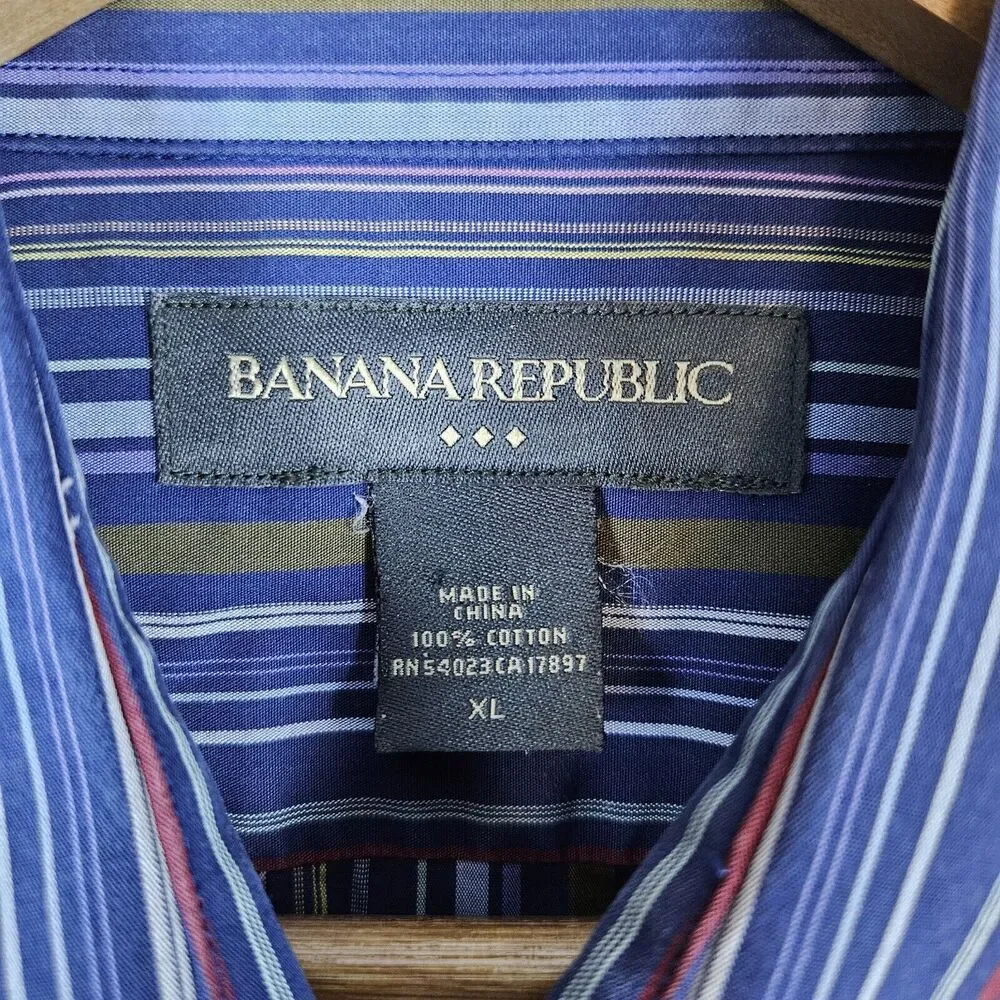 Banana Republic Men's Long Sleeve Button Up Vertical Stripes 100% Cotton Size XL